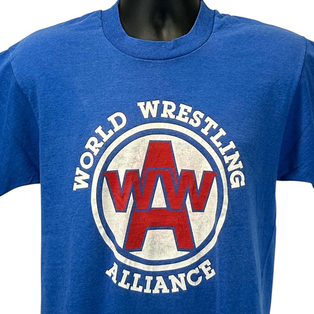Vintage 80s WWA World Wrestling Alliance T Shirt M Medium Blue NWA WWE WWF USA